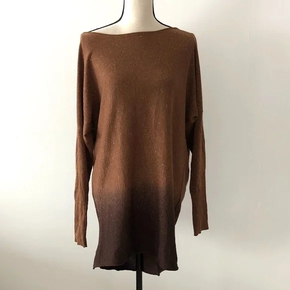 Pinko Metallic Ombre Brown Backless Sweater Top L